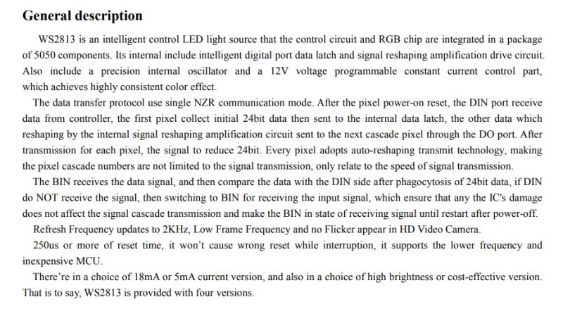 Technical description of WS2813 intelligent LED source with RGB control functions