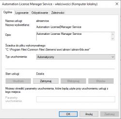 Okno właściwości usługi Automation License Manager Service