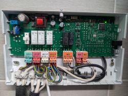 View of VR61 control board with connected wires.