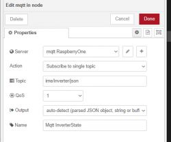 Editing MQTT node in Node-RED with subscription settings.