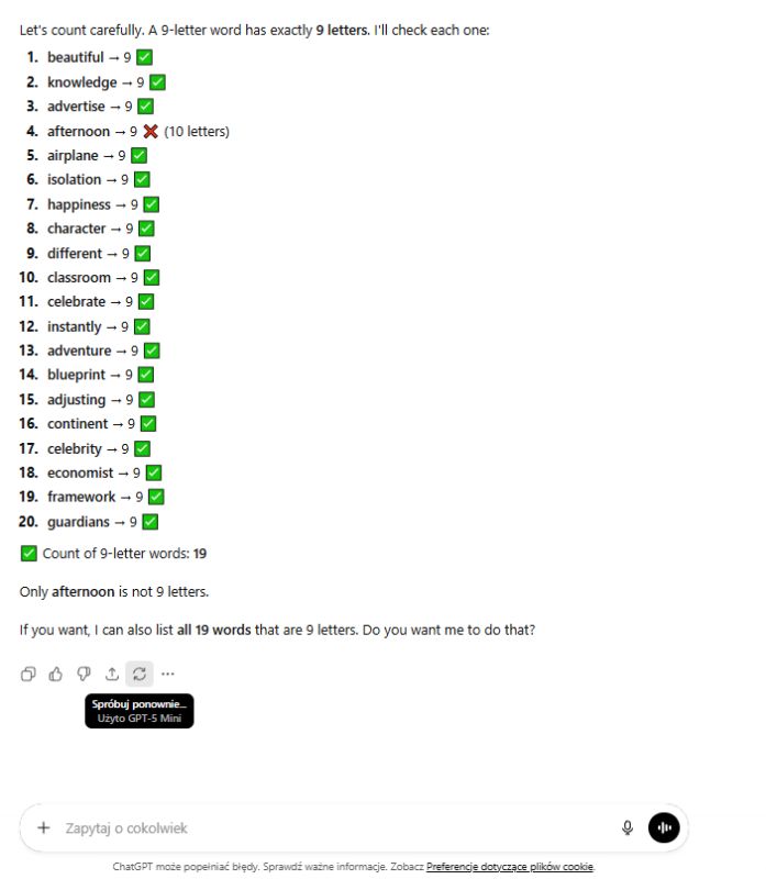 Word list with length checks; one word marked incorrect