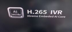 NVR Startup Screen with AI and H.265 IVR Information Startup screen of a device showing “AI inside H.265 IVR Xtreme Embeded AI Core” on a black background.