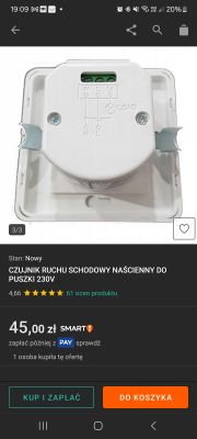 Ścienny czujnik ruchu do puszki 230V z trzema złączami.