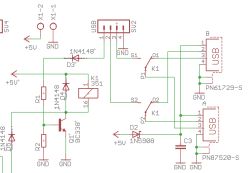 Schemat elektroniczny z przekaźnikiem, złączami USB i tranzystorem BC338
