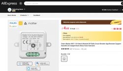 Matter1CH Switch Module on AliExpress Image of an AliExpress product page showing the Matter1CH switch module.