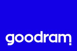 Weißes „goodram“-Logo auf blauem Hintergrund