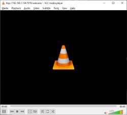 VLC media player window with a blank screen and a traffic cone icon in the center.