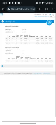 Screenshot of a ZTE router configuration page showing detailed LTE and 5G cell information.