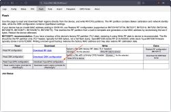 Screenshot of the device web UI “Flash” tab with RF/CFG read, download, and write options.
