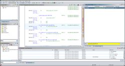 Binary analysis using reverse engineering software Screenshot of binary analysis software showing assembly code and string references.