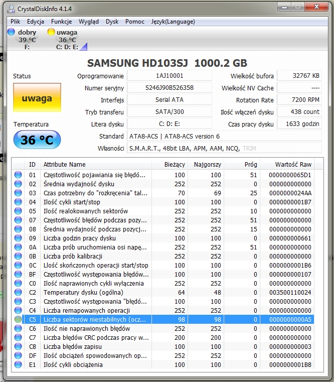 Samsung SpinPoint F3 HD103SJ - Niestabilne sektory i BSOD, co robić?
