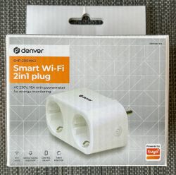 Denver Smart Wi-Fi 2 in 1 Plug Packaging of Denver Smart Wi-Fi 2 in 1 plug.