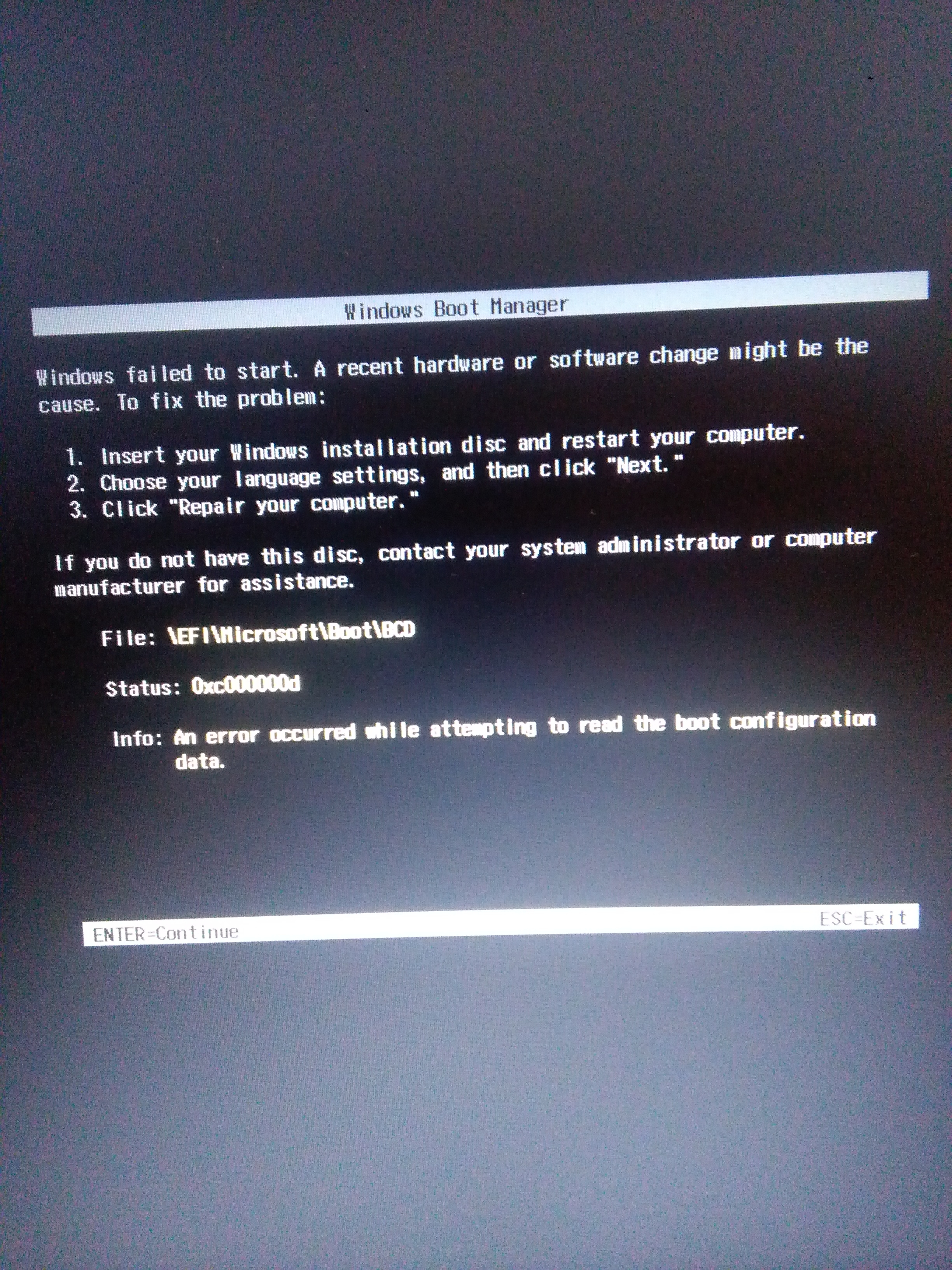 Your computer was unable to start что делать windows 7