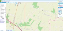 Mapa przedstawiająca obszar wokół Muchnowa na geoportalu Powiatu Kutnowskiego z zaznaczoną trasą w linii prostej.