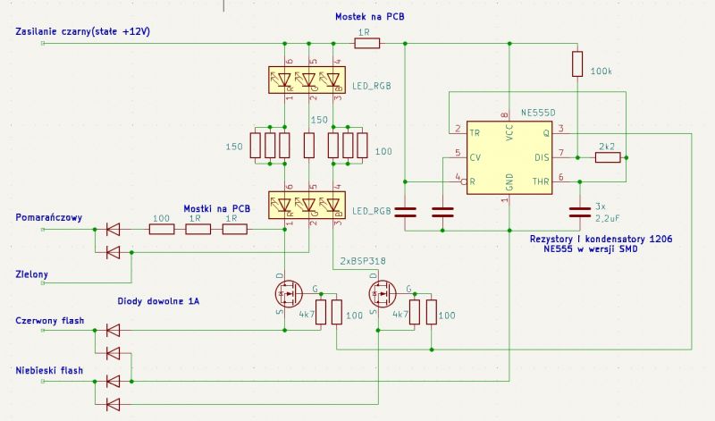 Schemat obwodu elektrycznego lampki LED z układem NE555.
