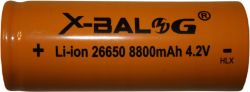 Bateria litowo-jonowa X-BALOG 26650 o pojemności 8800mAh i napięciu 4,2V.