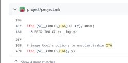 A fragment of the project.mk file with makefile code, showing conditions related to OTA configuration.