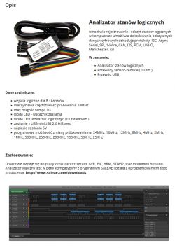 Logic Analyzer - Description and Technical Specifications Description of a logic analyzer with cables and technical specifications.