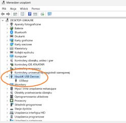 Zrzut Menedżera urządzeń z zaznaczonym „libusbK USB Devices” i „USBasp”