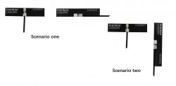 Two scenarios of arranging black LeanKon LK1810401 and LK1810501 antennas on a white background.