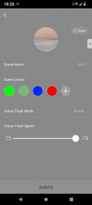 App screen with lighting settings