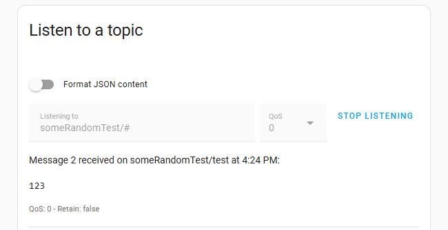 MQTT listening interface in web browser MQTT message received in browser from topic someRandomTest/test