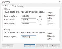 Zrzut ekranu z programu kopiującego sektory dysków.