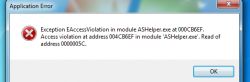 Błąd aplikacji w systemie Windows wskazujący na ASHelper.exe