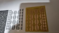 Etched PCB with SMD/THT adapter layout for test project Transfer sheet and etched PCB with SMD/THT adapter layout side by side