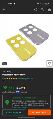 Zdalne sterowanie Moovo MT4V MT4G w kolorach żółtym i szarym.