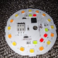 LED Board with SM2185N Module LED circuit board with electronic components and LEDs in various colors.