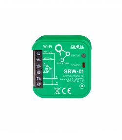 Kontroler rolet Wi-Fi SRW-01 marki Zamel z przyciskami i diodami.