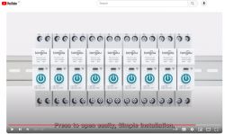 Panel with eight Tongou Wi-Fi smart switches, model TO-Q-SY1-WT, mounted on a DIN rail.