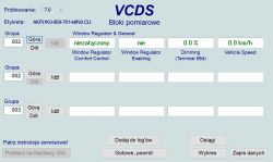 Ekran VCDS - brak aktywacji regulatora szyb
