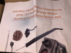 Instrukcja obsługi do stacji lutowniczej T12OAS z ilustracjami elementów zestawu.