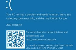 Niebieski ekran śmierci w Windows 10, informujący o błędzie krytycznym.