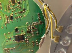Close-up of LED Light Internal Circuitry Close-up of the internal electronic circuitry of an LED ceiling light.