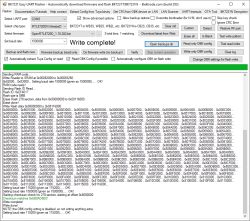 Screenshot of BK7231 Easy UART Flasher showing “Write complete!” and a flashing log.