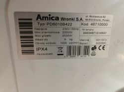 Tabliczka znamionowa pralki Amica z danymi technicznymi