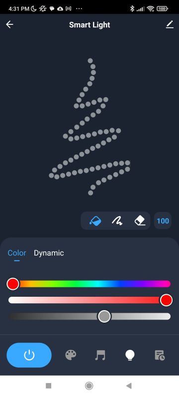 LED Christmas Tree Light Control Panel App screen controlling LED lights in the shape of a Christmas tree.