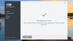 Zrzut ekranu programu ESET AV Remover z komunikatem No applications found