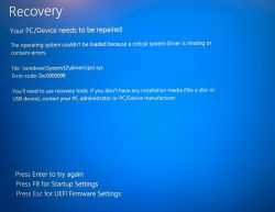 Ekran Windows Recovery: błąd 0xc0000098 (pci.sys) Niebieski ekran Windows Recovery z błędem 0xc0000098 dotyczącym pliku \windows\System32\drivers\pci.sys