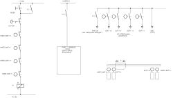 Schemat elektryczny obwodu bezpieczeństwa i układu krańcówek osi X i Y w systemie automatyki.