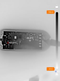 Thermal image of a circuit board with a temperature of 159.4°C.