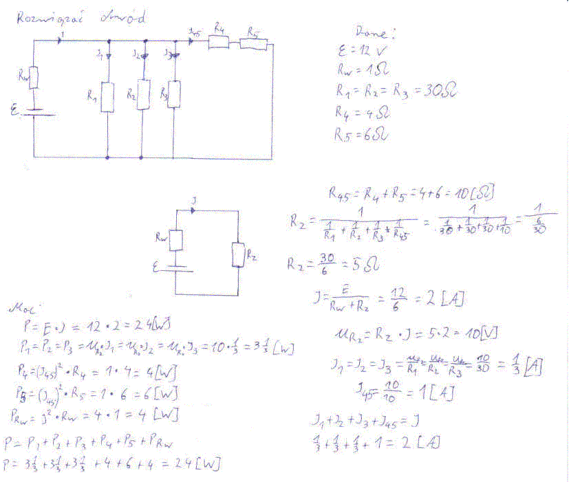 Jak rozwiązać obwód RLC z e(t)=20*sin50t, R=10Ω, L=0,01H, C=10^-6F?