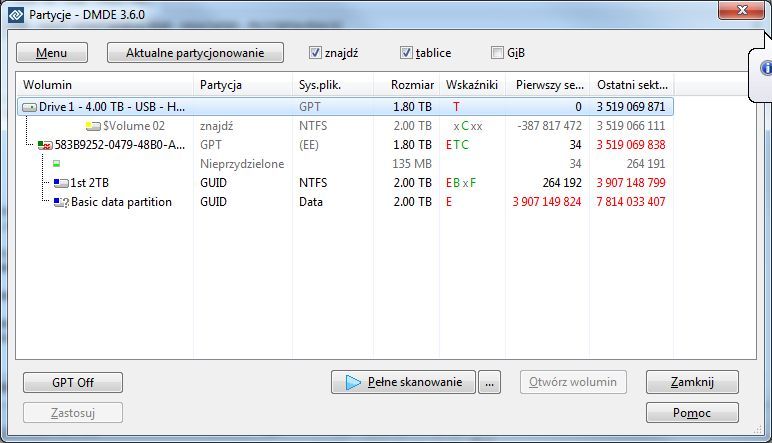HGST HDN724040ALE640, tablica partycji HGST HDN724040ALE640, tablica partycji