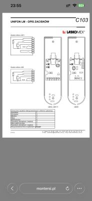 Schemat zacisków instalacyjnych unifonów Laskomex LM-4, LM-11 i LM-8