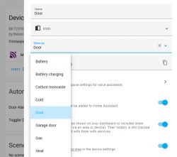 Screenshot of a web app showing device configuration and setting the icon to Door.