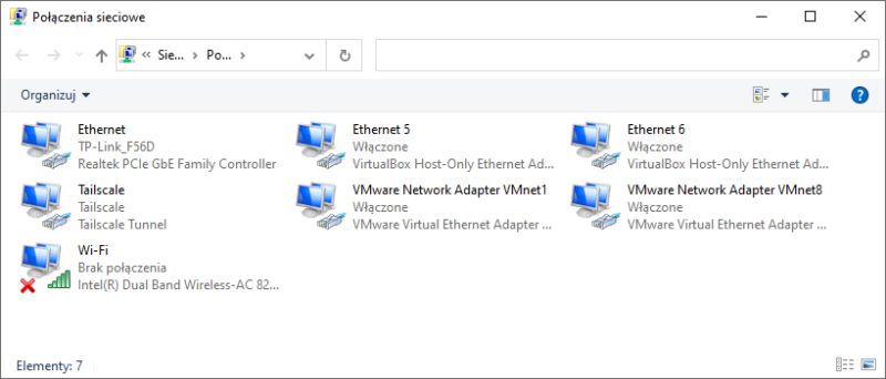 Network Connections window showing Tailscale Tunnel and various network adapters