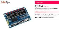 Moduł TM1638 z wyświetlaczem LED i przyciskami, cena 7,17 zł.